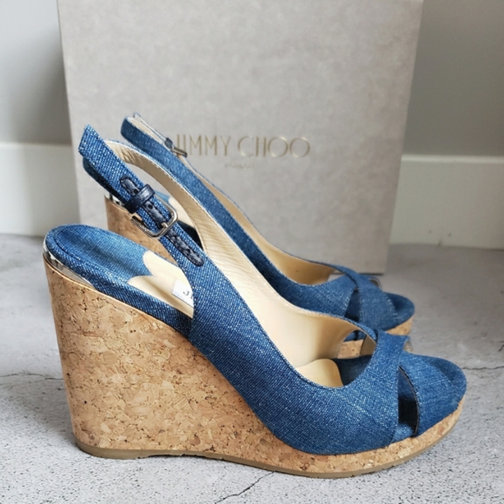 Jimmy Choo Denim Amery 105 Sz 38 - Picture 3 of 12